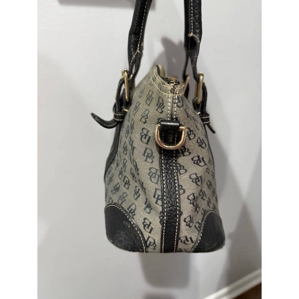 Vintage Dooney & Bourke Purse Gray Canvas, Navy BlackLeather Accents DB Logo Y2K - Picture 8 of 16